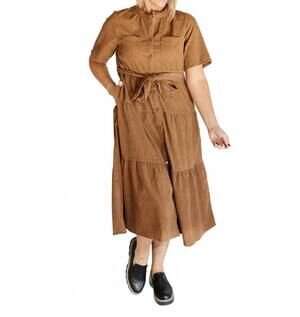 NEW POLAGRAM women's johanna corduroy midi dress in brown